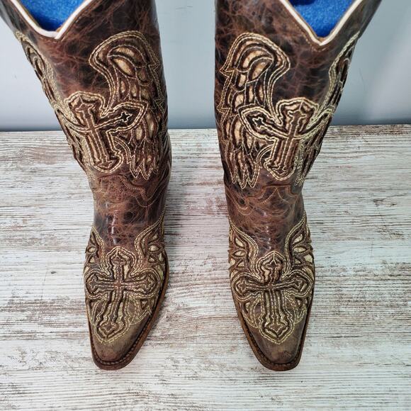 Botas Don Pedro Glitter Cross Inlay Western Boots Mex 22.5 US 5.5 - Picture 4 of 9